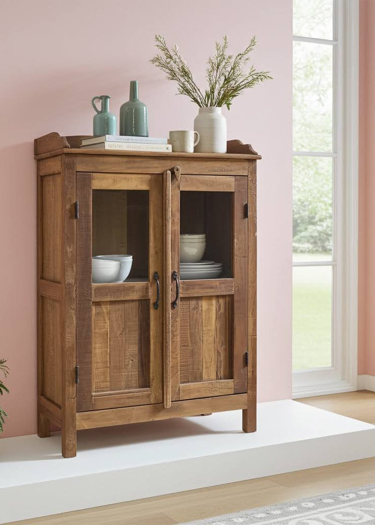 Altholz Vitrine SUSE Landhausstil 100cm Vintage Küchenschrank