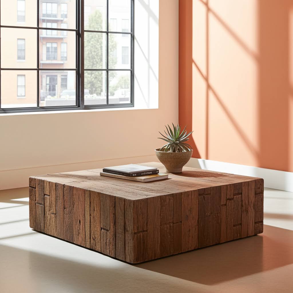 Couchtisch JONA 100 x 100 cm quadratisch Teak Altholz Massivholz