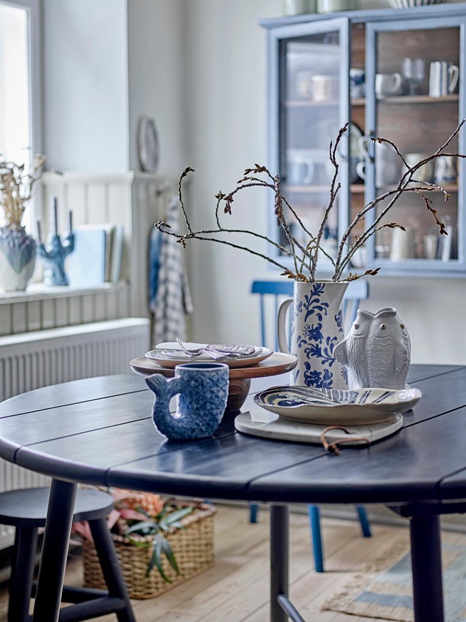 Landhaus Esstisch rund D 140 cm schwarz Akazienholz