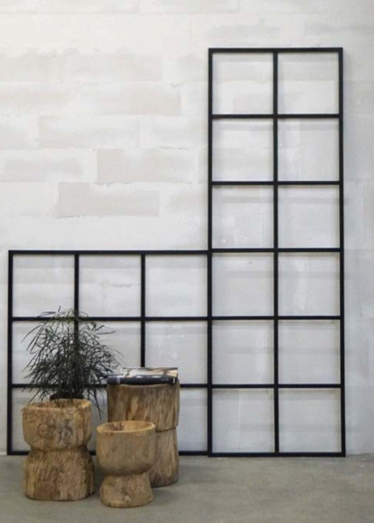 Quadratische Trennwand, rustikaler Raumteiler Metall OHNE GLAS 9 Fenstern