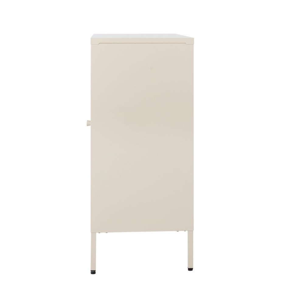 Weiße Sideboard-Vitrine LONE Metall H 90 Riffelglas Türen