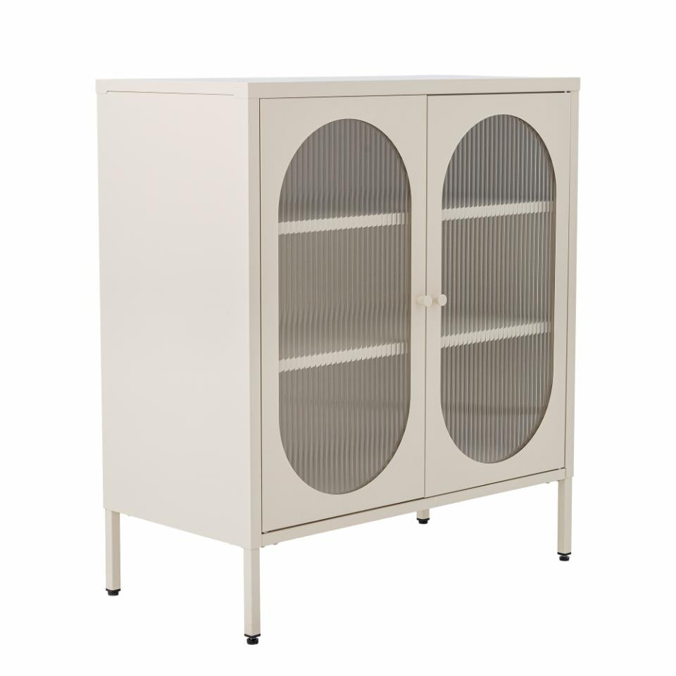 Weiße Sideboard-Vitrine LONE Metall H 90 Riffelglas Türen