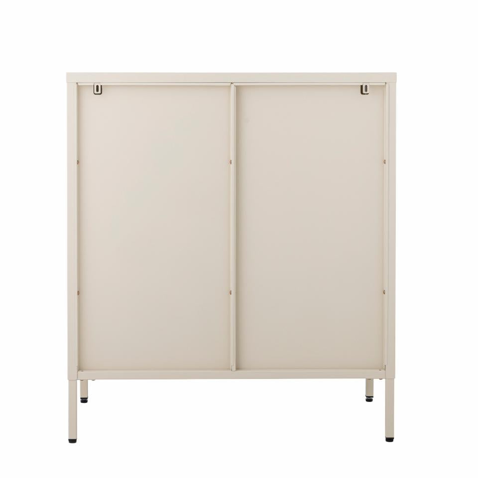 Weiße Sideboard-Vitrine LONE Metall H 90 Riffelglas Türen