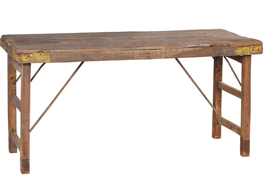 Esstisch klappbar 149 cm natur Vintage Altholz mit shabby gelben Akzenten