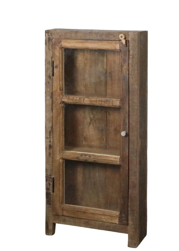 Kleine schmale Altholz Vitrine Landhausstil 1 Tür