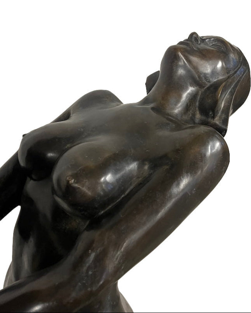 Bronze Gartenbrunnen schöne Lady mit Vogelbad Art Deco