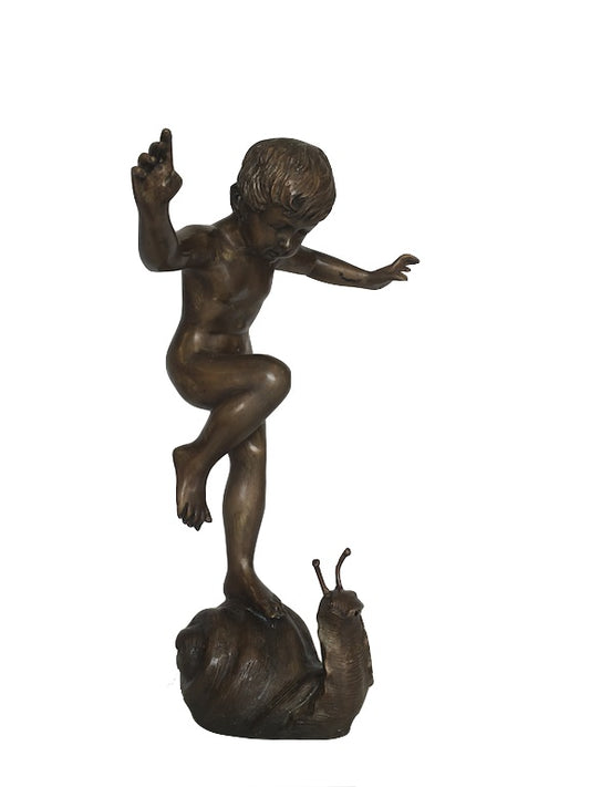 Bronze Gartenbrunnen " Junge auf Schnecke"