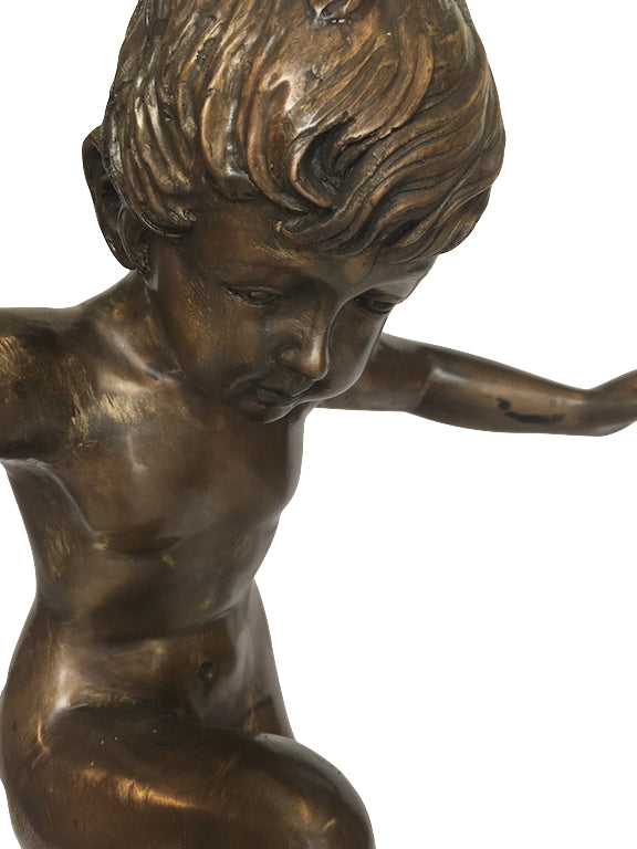Bronze Gartenbrunnen " Junge auf Schnecke"