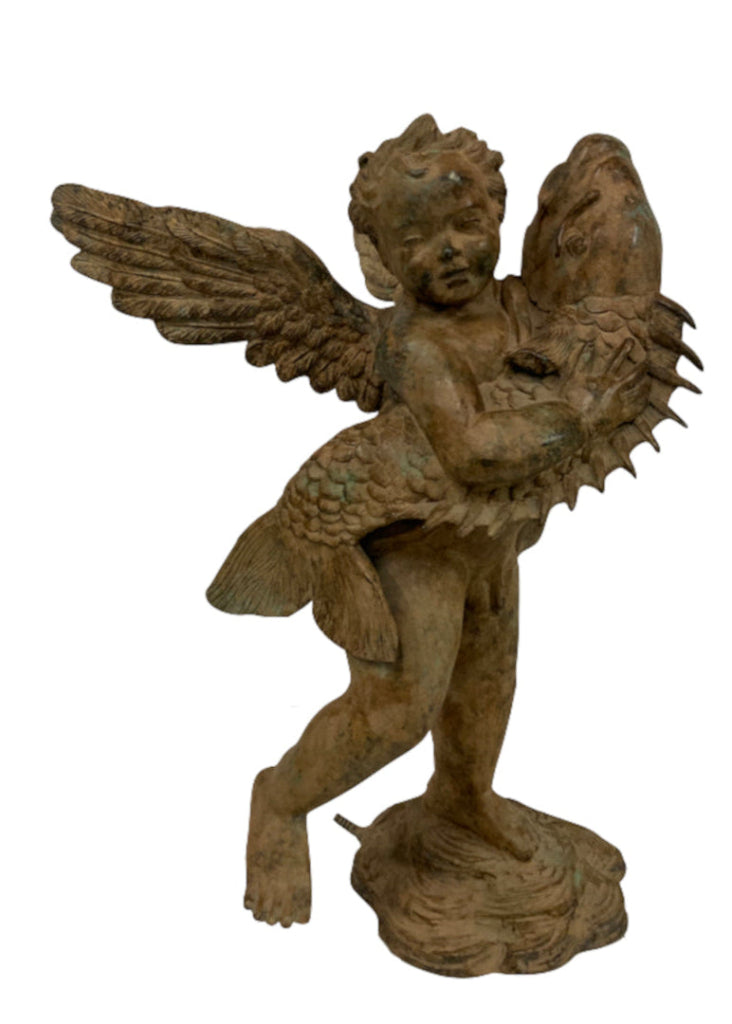 Bronze Gartenbrunnen "Junge mit Fisch"