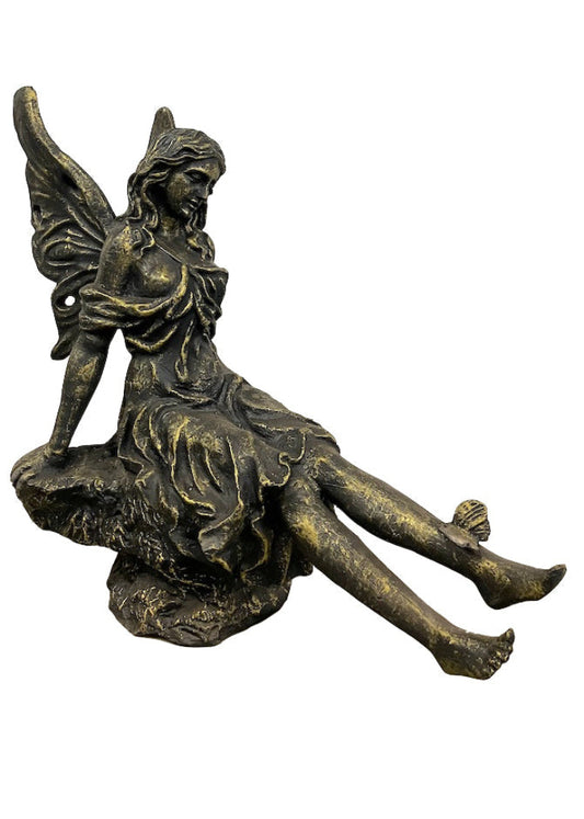 Skulptur Gusseisen "Engel mit Schmetterling" schwarz-gold vintage
