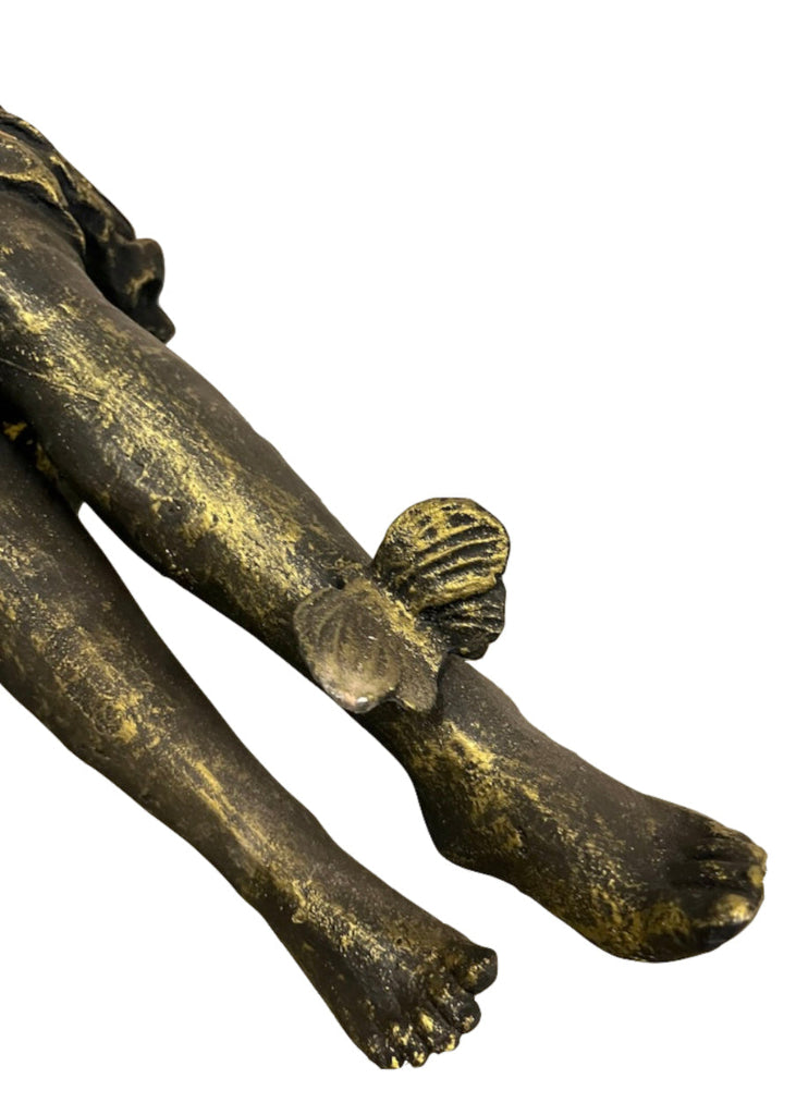 Skulptur Gusseisen "Engel mit Schmetterling" schwarz-gold mit Schmetterling
