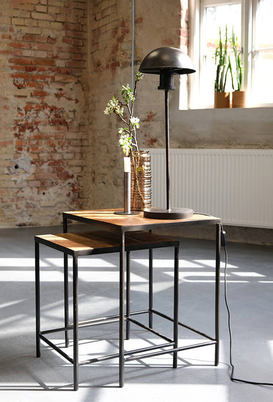 Couchtisch-Set Holz-Metall Industrial Natur - 2er Set Satztische