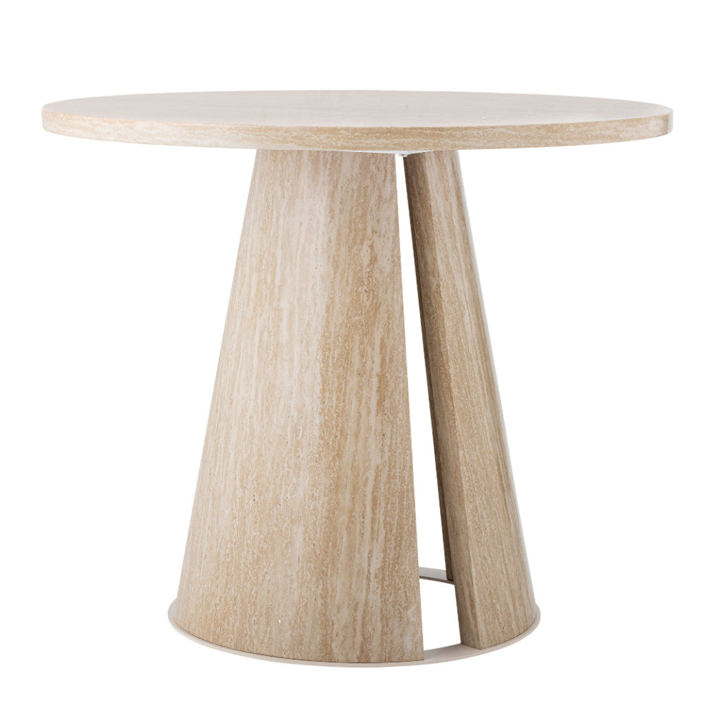 Moderner Esstisch Ø 90 × H 75 cm in Beige mit ruhigem, natürlichem Design und rundem Tischfuß.