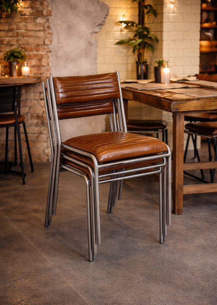 Bistrostuhl, Esszimmerstuhl 4 Stühle im Set, Leder-Metall