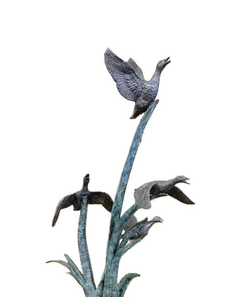 Garten-Brunnen Bronze "Vögel auf Grasbrunnen" H 163 cm