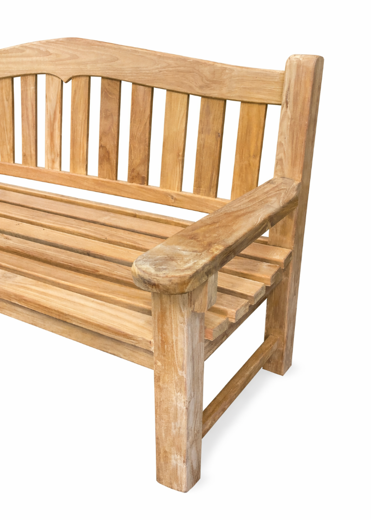 „Holzbank Teak massiv wetterfest Gartenbank 155 cm Landhausstil Balkonbank mit Rückenlehne“