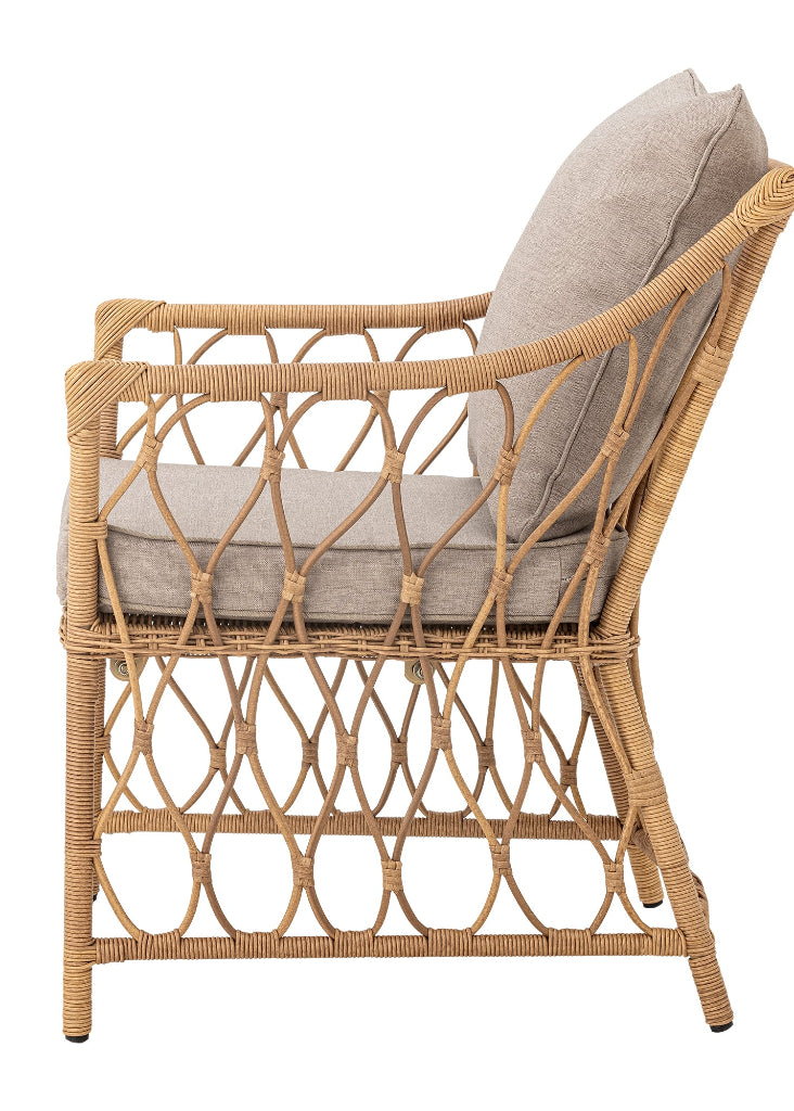 Balkon Sessel mit Hocker Outdoor – Gartensessel Polyrattan Natur bequem für Terrasse Garten