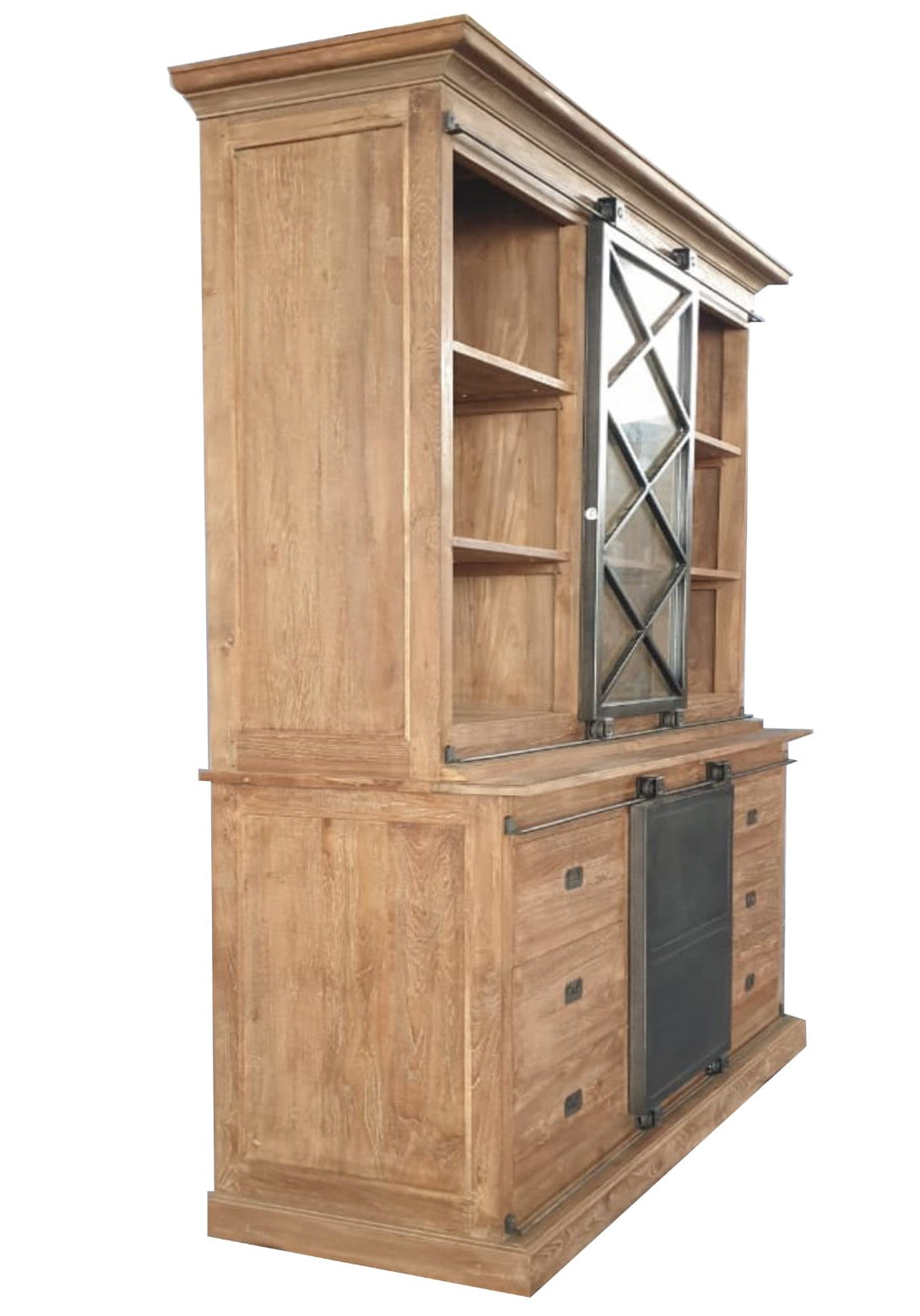 LANI, Landhaus Vitrine Industrial - 150x220 cm Eisen Schiebetüren