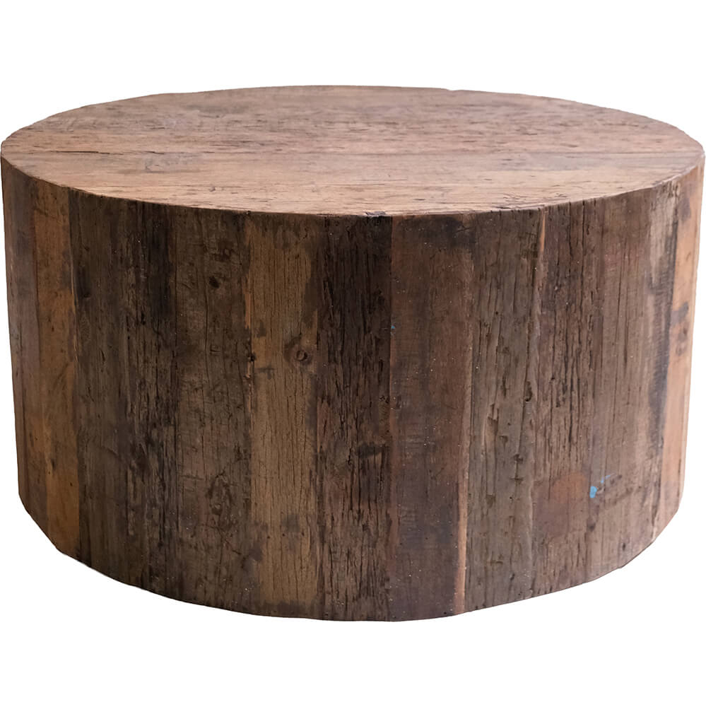 Runder Couchtisch Altholz Natur mit Rollen