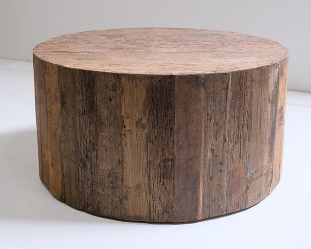 Runder Couchtisch Altholz Natur mit Rollen, vintage Charme
