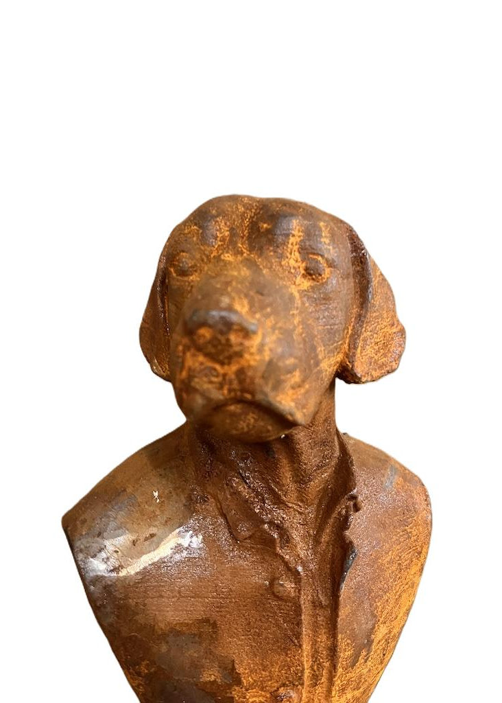 Gartenskulptur "Hunde-Büste" antik rostig, Gusseisenskulptur