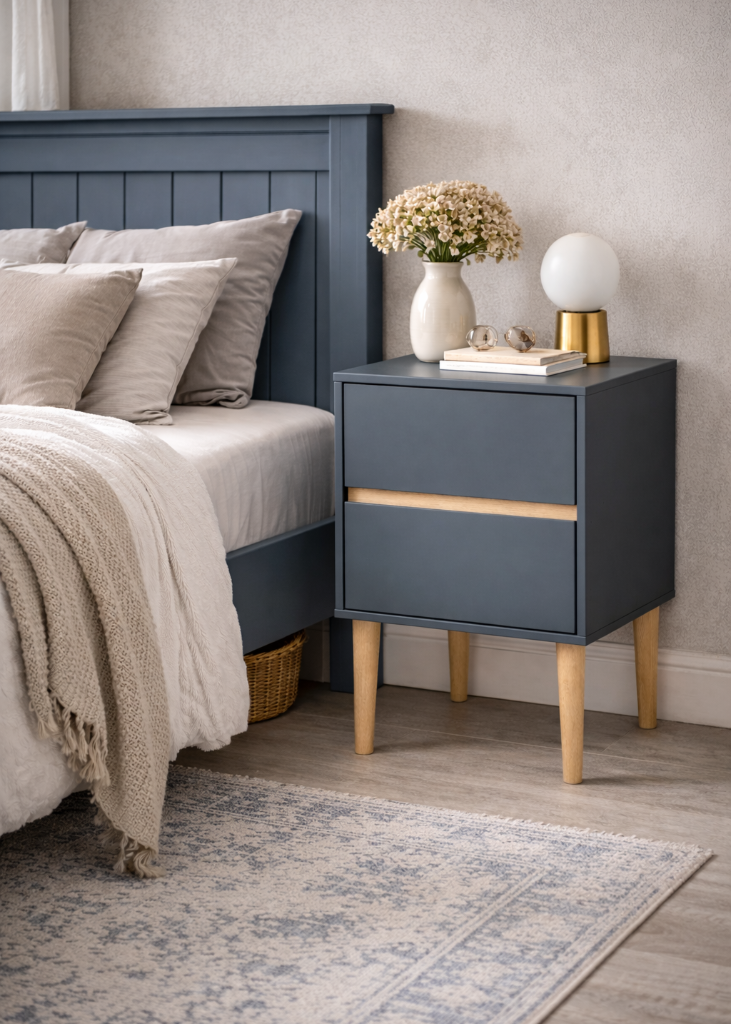 Beistelltisch, Nachtschrank dunkelgrau 2 Schubladen, modernes Design