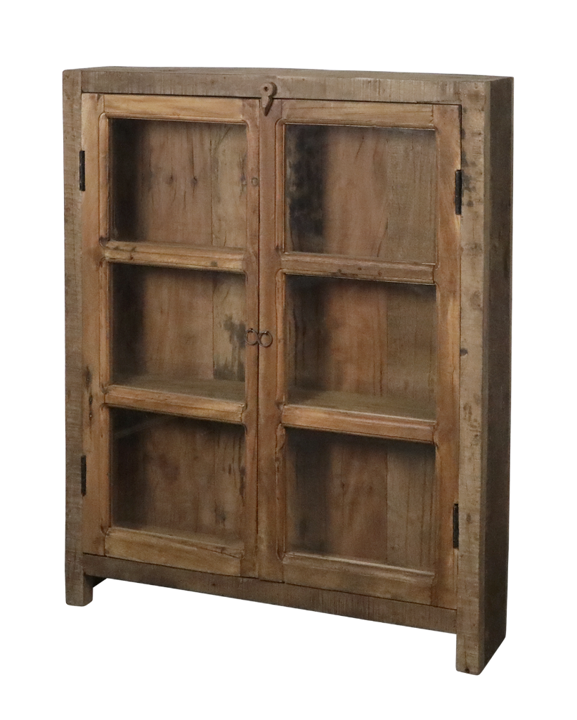 Schmale Vitrine Altholz H 105 x T 18, cm, Recyclingholz Vitrinenschrank