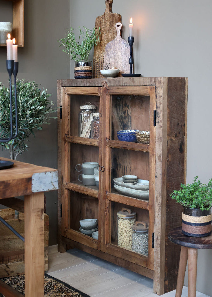 Recyclingholz Landhaus Vitrine sehr schmal