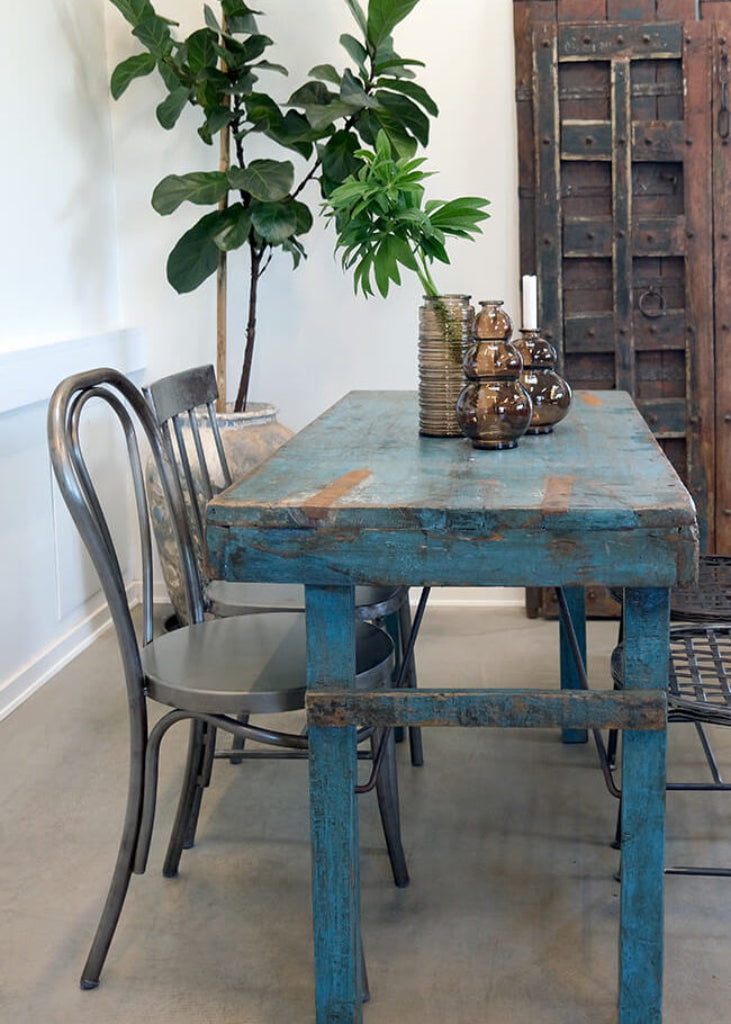 Altholz Esstisch blau shabby chic, 120x60 cm