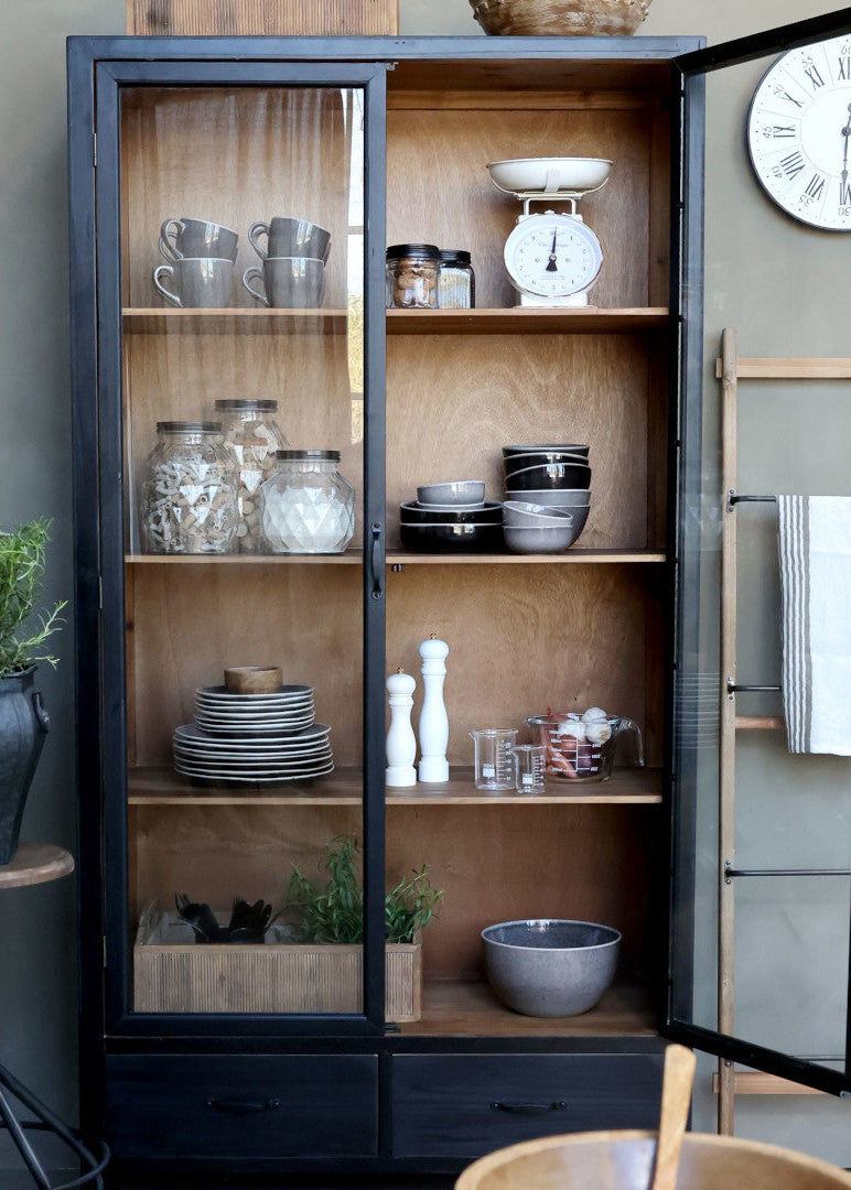 Landhaus Vitrine schwarz-natur H 195 cm - Vintage Shabby Chic