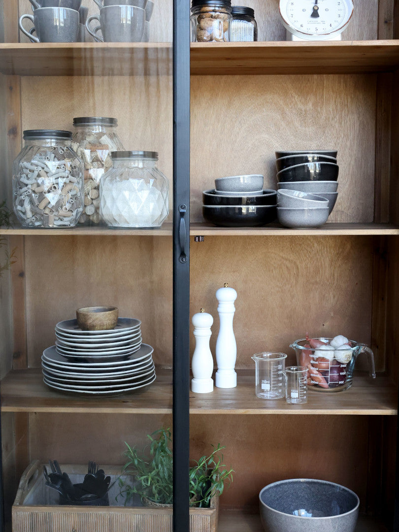 Landhaus Vitrine schwarz-natur H 195 cm - Vintage Shabby Chic