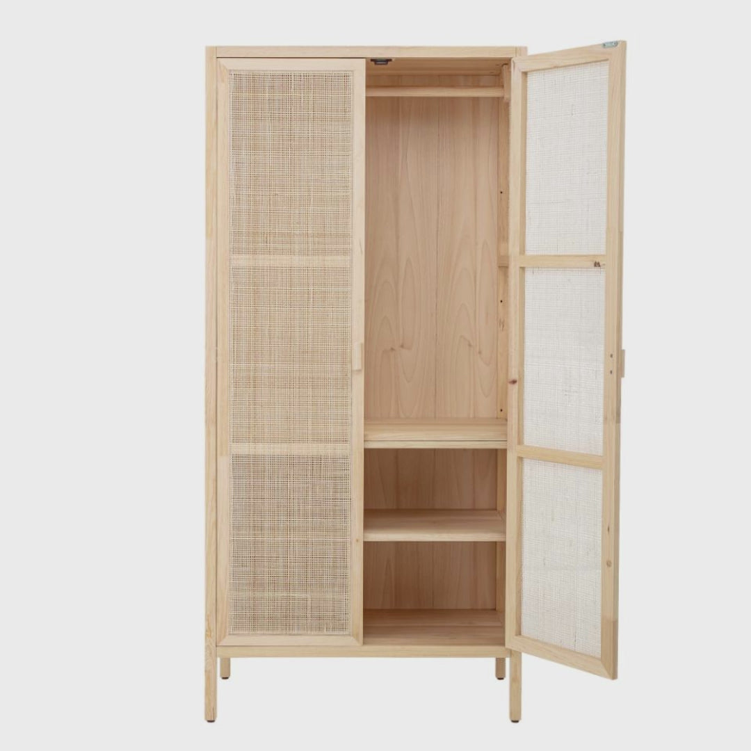 Rattan Kleiderschrank H 180 cm, schicker Landhaus Rattanschrank