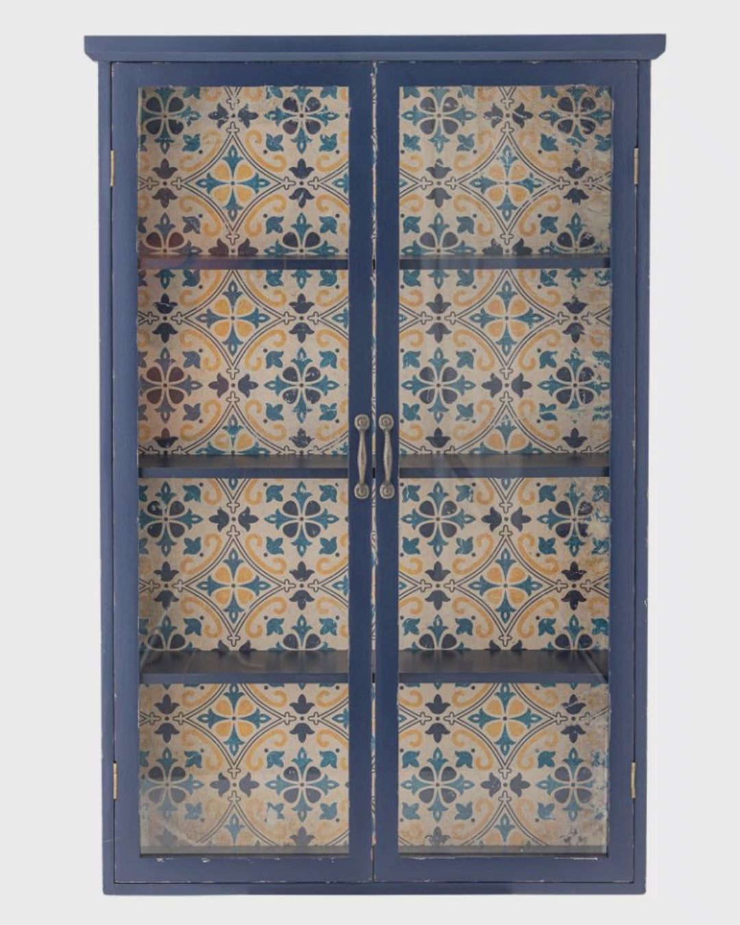 Wandvitrine  blau-bunt vintage 122cm Landhaus