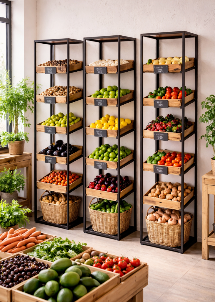 Industrial Regal aus Altholz Eisen 178 cm hoch im Obst u. Gemüseladen - Industriedesign Möbel