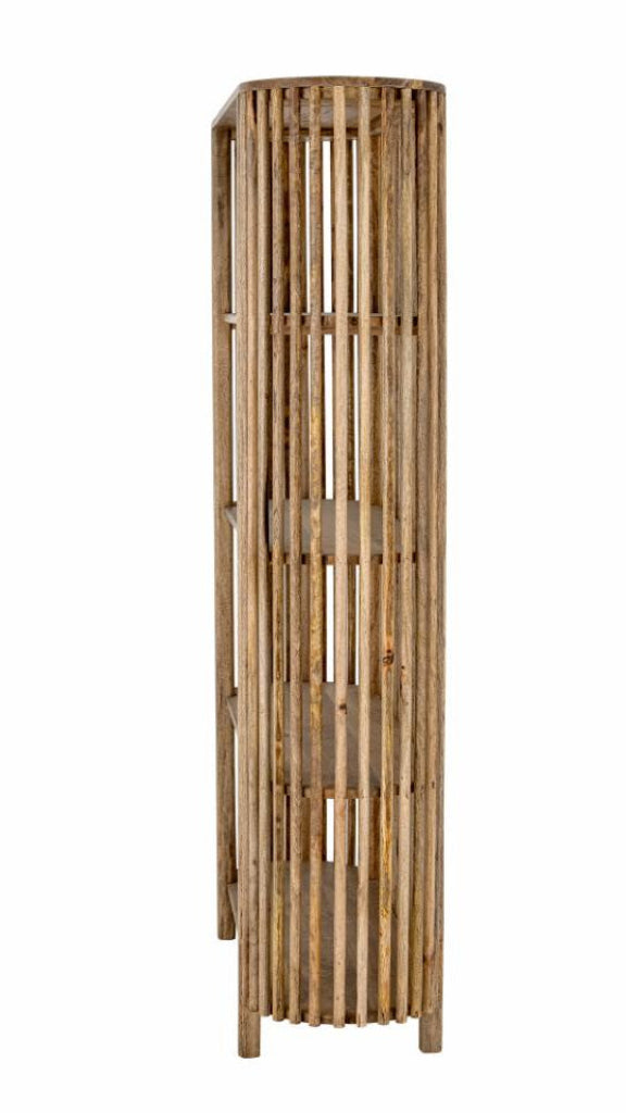 Hohes Regal vintage Holz natur H 172 cm, ovale Form mit senkrechten Holzleisten