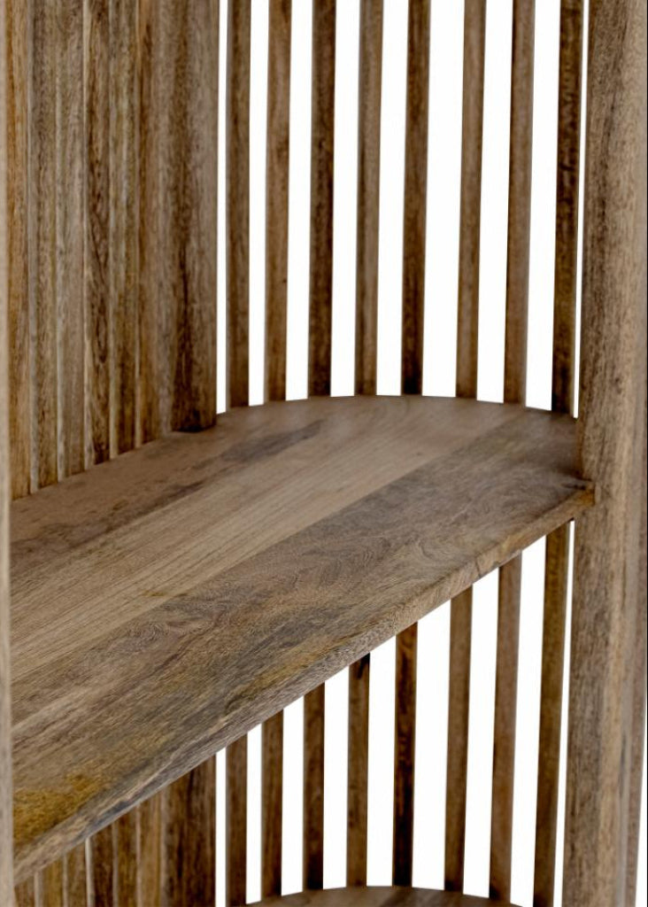 Hohes vintage Holzregal natur H 172 cm, ovale Form