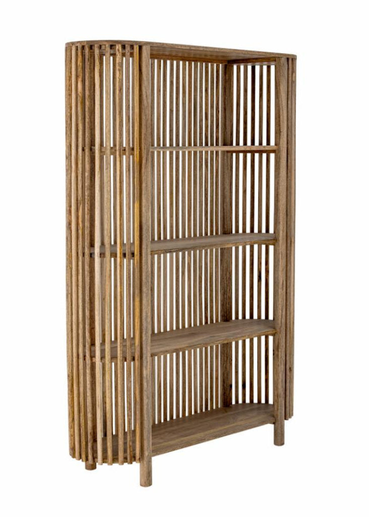 Hohes Regal vintage Holz natur H 172 cm, ovale Form modernes Design