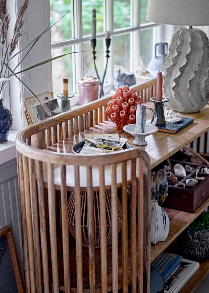 Niedriges ovales Regal aus natur Mangoholz vintage Look