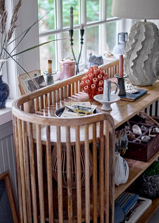 Niedriges ovales Regal aus natur Mangoholz vintage Look