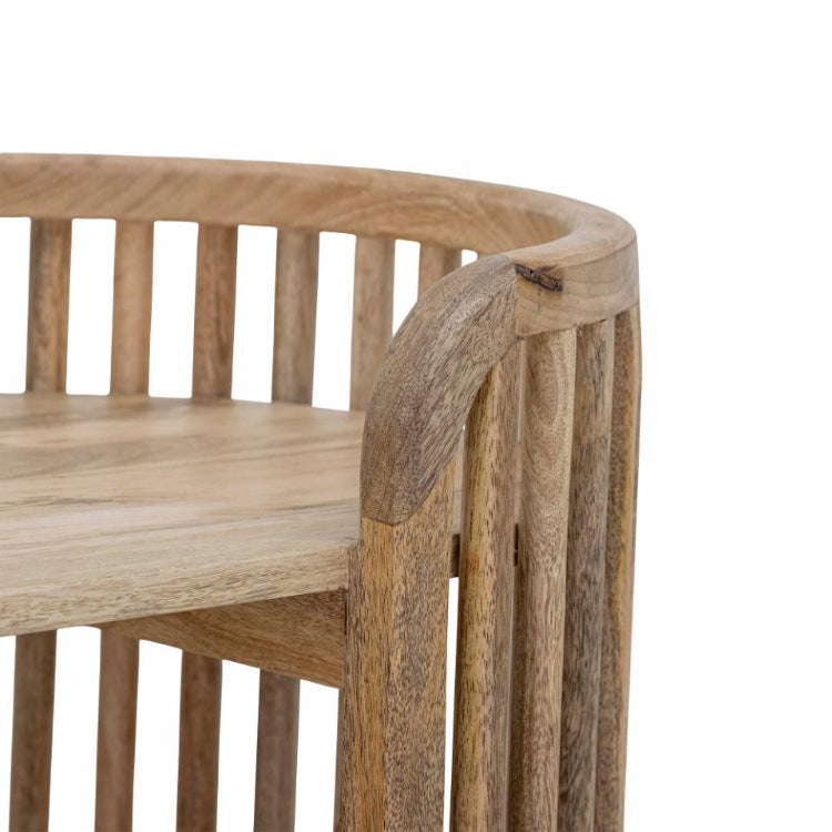 Niedriges ovales Regal aus natur Mangoholz, Naturholz mit dunklen Elementen