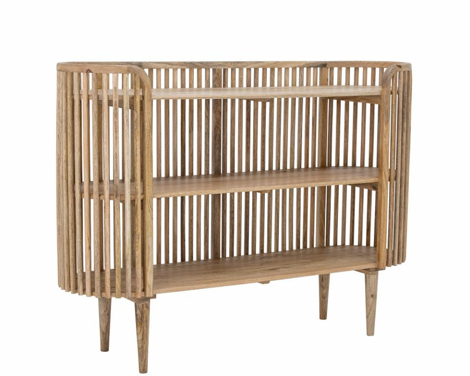 Niedriges ovales Regal aus natur Mangoholz Höhe 105 cm
