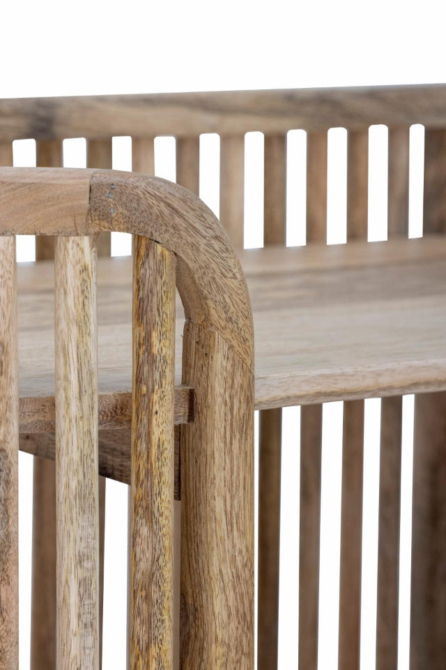 Niedriges ovales Regal aus natur Mangoholz