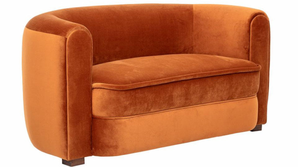 Sofa 2 Sitzer orange Velourstoff runde Form