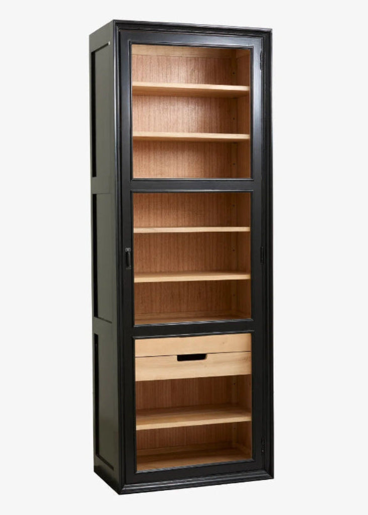 Schmale Holz Vitrine MAJA in schwarz-natur, Landhaus Spind