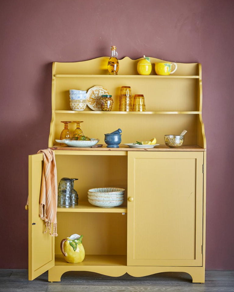 Landhaus Schrank gelb mit Aufsatz 134cm für Geschirr
