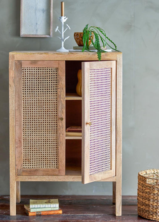 Landhaus Schrank Holz-Rattan H 105 cm natur