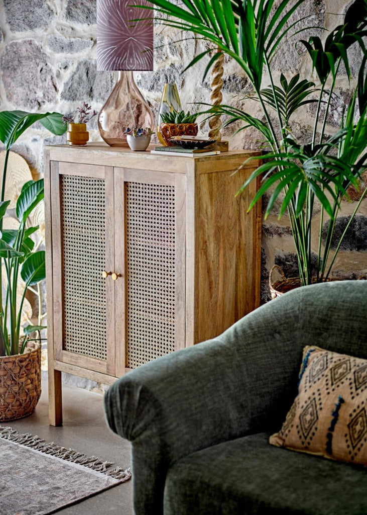 Landhaus Schrank vintage Holz-Rattan H 105 cm natur