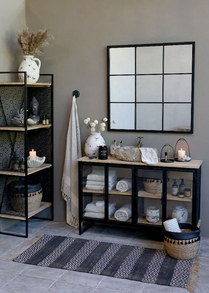 Sideboard-Vitrine Metall-Holz L 121 cm industrial