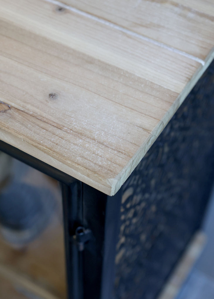 Anrichte-Vitrine Metall-Holz L 121 cm Deckplatte Holz