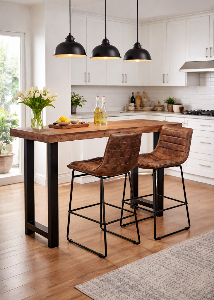 Stehtisch und Barhocker Holz-Metall Industriedesign, Küchentresen